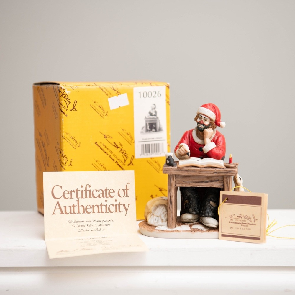 Flambro Emmett Kelly Jr Spirit of Christmas Santa Clown w Box COA VTG Hobo Clown